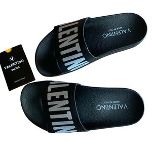 VALENTINO by  Mario  Irene Logo Leather Slides